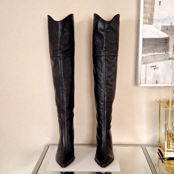 NWT Schutz Black Leather Over the Knee Anaisha Boots Size 5 $340 - Picture 5 of 8
